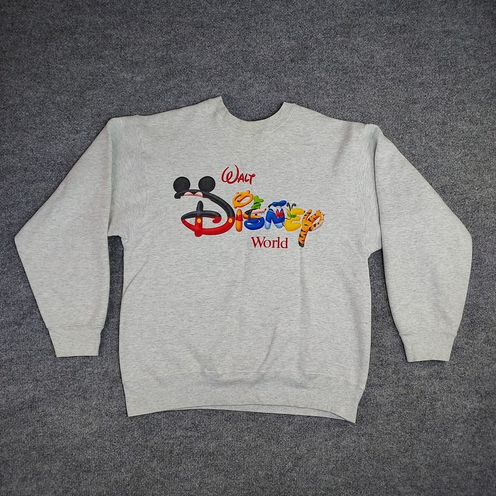 Vintage Walt Disney World Character Letters Graphic Crewneck Sweatshirt Men's L